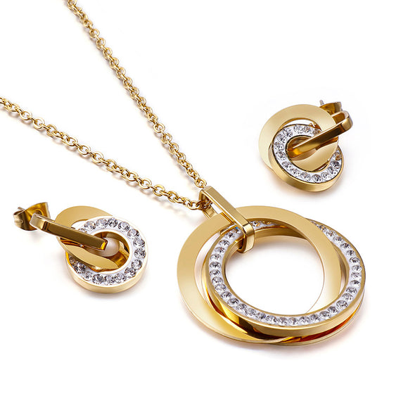 Eternity Necklace & Earrings Set (GoldTone)