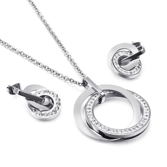 Eternity Necklace & Earrings Set (SilverTone)