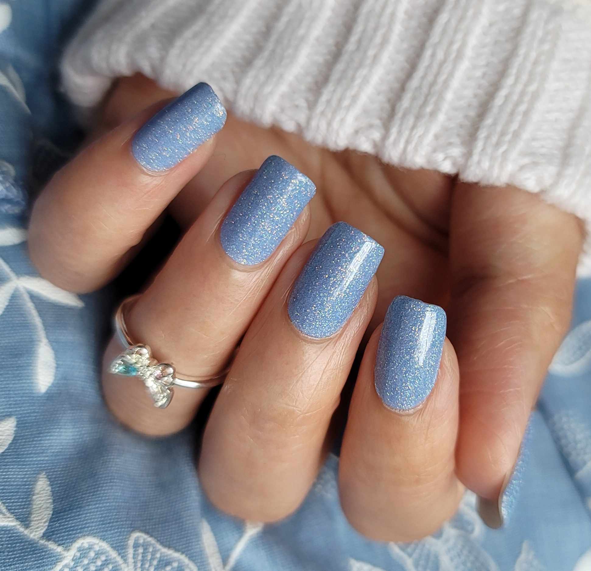 Light Blue Glitter Nail Polish Strips Wrap